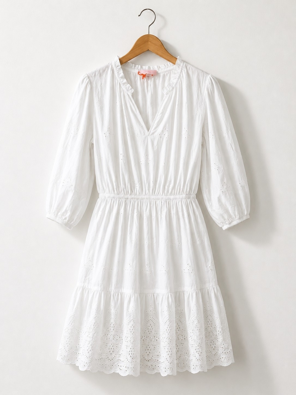 KNOX ROSE Womans White Eyelet V-Neck Tiered Mini Dress NWT - Picture 3 of 8